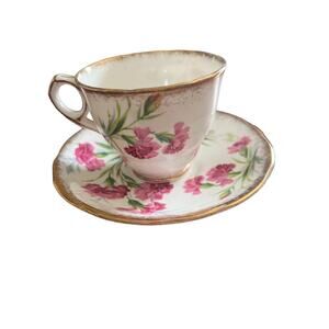 Vintage Royal Stafford Carnation English Bone China Tea Cup and Saucer Tiny Chip